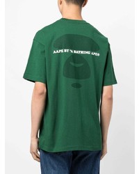 grünes bedrucktes T-Shirt mit einem Rundhalsausschnitt von AAPE BY A BATHING APE