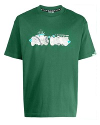 grünes bedrucktes T-Shirt mit einem Rundhalsausschnitt von AAPE BY A BATHING APE