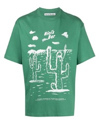 grünes bedrucktes T-Shirt mit einem Rundhalsausschnitt von Acne Studios