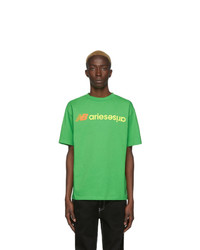 grünes bedrucktes T-Shirt mit einem Rundhalsausschnitt von Aries