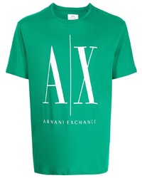 grünes bedrucktes T-Shirt mit einem Rundhalsausschnitt von Armani Exchange