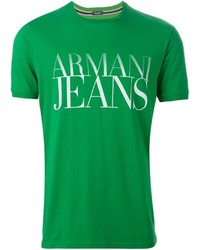 grünes bedrucktes T-Shirt mit einem Rundhalsausschnitt von Armani Jeans