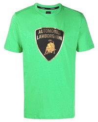 grünes bedrucktes T-Shirt mit einem Rundhalsausschnitt von Automobili Lamborghini