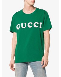 grünes bedrucktes T-Shirt mit einem Rundhalsausschnitt von Gucci