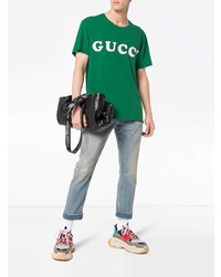 grünes bedrucktes T-Shirt mit einem Rundhalsausschnitt von Gucci