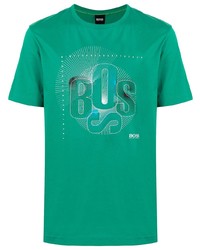 grünes bedrucktes T-Shirt mit einem Rundhalsausschnitt von BOSS