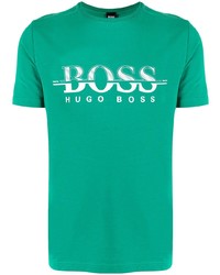 grünes bedrucktes T-Shirt mit einem Rundhalsausschnitt von BOSS