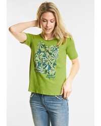 grünes bedrucktes T-Shirt mit einem Rundhalsausschnitt von Cecil