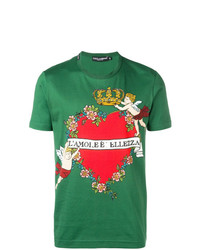 grünes bedrucktes T-Shirt mit einem Rundhalsausschnitt von Dolce & Gabbana