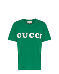 grünes bedrucktes T-Shirt mit einem Rundhalsausschnitt von Gucci