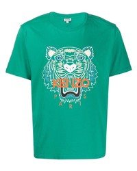 grünes bedrucktes T-Shirt mit einem Rundhalsausschnitt von Kenzo