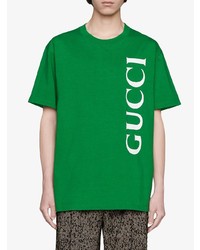 grünes bedrucktes T-Shirt mit einem Rundhalsausschnitt von Gucci