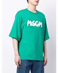 grünes bedrucktes T-Shirt mit einem Rundhalsausschnitt von MSGM