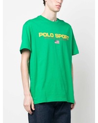 grünes bedrucktes T-Shirt mit einem Rundhalsausschnitt von Polo Ralph Lauren