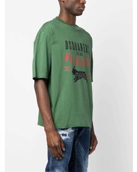 grünes bedrucktes T-Shirt mit einem Rundhalsausschnitt von DSQUARED2