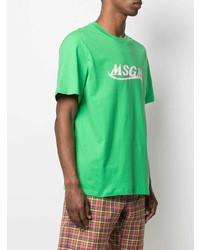 grünes bedrucktes T-Shirt mit einem Rundhalsausschnitt von MSGM