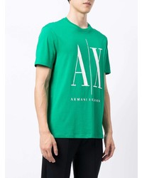 grünes bedrucktes T-Shirt mit einem Rundhalsausschnitt von Armani Exchange