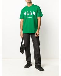 grünes bedrucktes T-Shirt mit einem Rundhalsausschnitt von MSGM