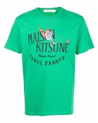 grünes bedrucktes T-Shirt mit einem Rundhalsausschnitt von MAISON KITSUNÉ