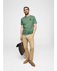 grünes bedrucktes T-Shirt mit einem Rundhalsausschnitt von Mango Man