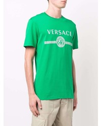 grünes bedrucktes T-Shirt mit einem Rundhalsausschnitt von Versace