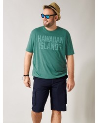 grünes bedrucktes T-Shirt mit einem Rundhalsausschnitt von MEN PLUS BY HAPPY SIZE