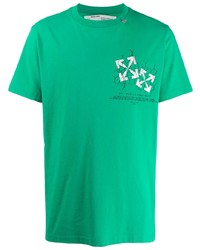 grünes bedrucktes T-Shirt mit einem Rundhalsausschnitt von Off-White