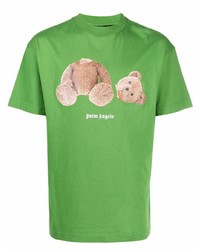grünes bedrucktes T-Shirt mit einem Rundhalsausschnitt von Palm Angels