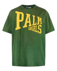 grünes bedrucktes T-Shirt mit einem Rundhalsausschnitt von Palm Angels