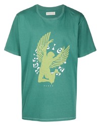 grünes bedrucktes T-Shirt mit einem Rundhalsausschnitt von Paura