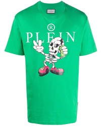 grünes bedrucktes T-Shirt mit einem Rundhalsausschnitt von Philipp Plein