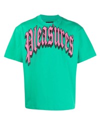 grünes bedrucktes T-Shirt mit einem Rundhalsausschnitt von Pleasures