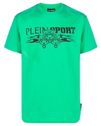 grünes bedrucktes T-Shirt mit einem Rundhalsausschnitt von Plein Sport