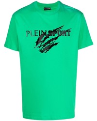 grünes bedrucktes T-Shirt mit einem Rundhalsausschnitt von Plein Sport