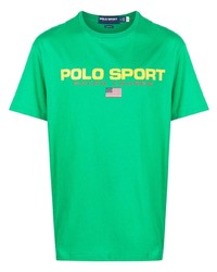 grünes bedrucktes T-Shirt mit einem Rundhalsausschnitt von Polo Ralph Lauren