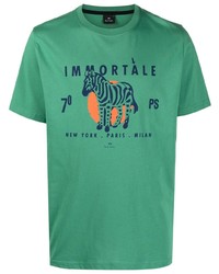 grünes bedrucktes T-Shirt mit einem Rundhalsausschnitt von PS Paul Smith