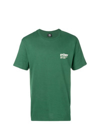 grünes bedrucktes T-Shirt mit einem Rundhalsausschnitt von Stussy