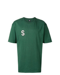 grünes bedrucktes T-Shirt mit einem Rundhalsausschnitt von Stussy