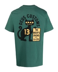 grünes bedrucktes T-Shirt mit einem Rundhalsausschnitt von Deus Ex Machina