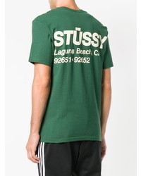 grünes bedrucktes T-Shirt mit einem Rundhalsausschnitt von Stussy