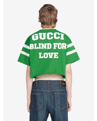 grünes bedrucktes T-Shirt mit einem Rundhalsausschnitt von Gucci