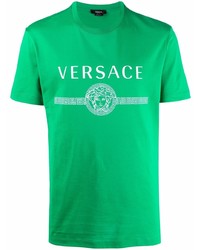 grünes bedrucktes T-Shirt mit einem Rundhalsausschnitt von Versace