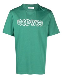 grünes bedrucktes T-Shirt mit einem Rundhalsausschnitt von Wood Wood