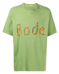grünes besticktes T-Shirt mit einem Rundhalsausschnitt von Bode