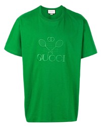 grünes besticktes T-Shirt mit einem Rundhalsausschnitt von Gucci