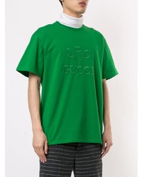 grünes besticktes T-Shirt mit einem Rundhalsausschnitt von Gucci