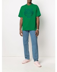 grünes besticktes T-Shirt mit einem Rundhalsausschnitt von Kenzo