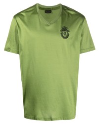 grünes besticktes T-Shirt mit einem V-Ausschnitt von Billionaire