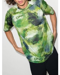 grünes Camouflage T-Shirt mit einem Rundhalsausschnitt aus Netzstoff von Off-White