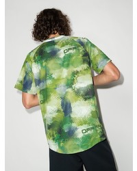 grünes Camouflage T-Shirt mit einem Rundhalsausschnitt aus Netzstoff von Off-White